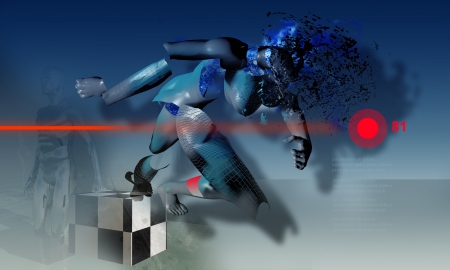 composition with runnig woman made in 3d softwareの写真素材