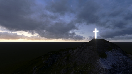 glowing wooden cross   made in 3d softwareの写真素材