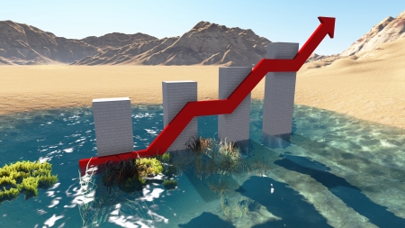 business graph monument under blue sky made in 3d softwareの写真素材