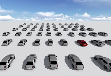Hundreds of Cars, One Red made in 3dの写真素材