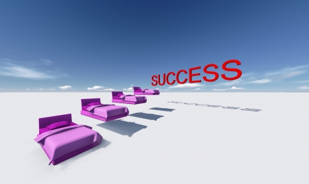 Success word with beds Made in 3dの写真素材