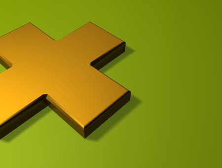Gold cross on green background made in 3dの写真素材