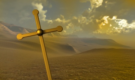 Cross made from gold made in 3dの写真素材