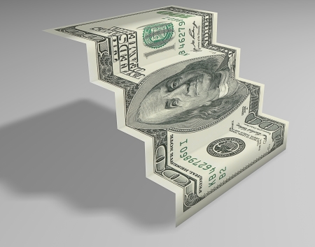 folded dollar banknote made in 3dの写真素材