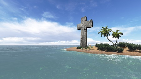 christian cross monument at the ocean made in 3dの写真素材