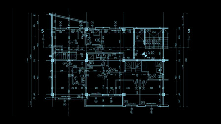 abstract architecture blueprint on black background made in 2d softwareの写真素材