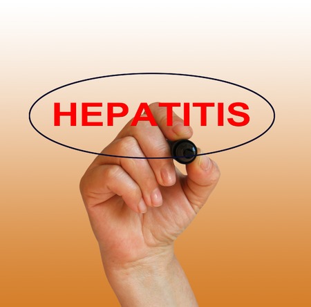 writing word hepatitis with marker on gradient background made in 2d softwareの写真素材