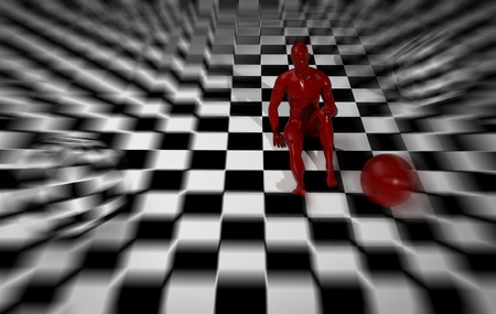 Checkered composition with man end ball   made in 3dの写真素材