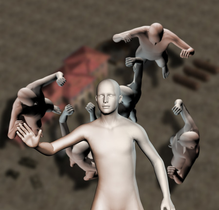 flying people over city  made in 3d softwareの写真素材