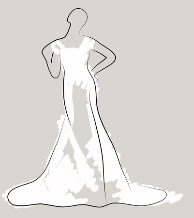 sketch of beautiful young bride in white dressの写真素材