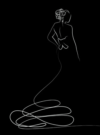 sketch of beautiful young bride in white dressの写真素材