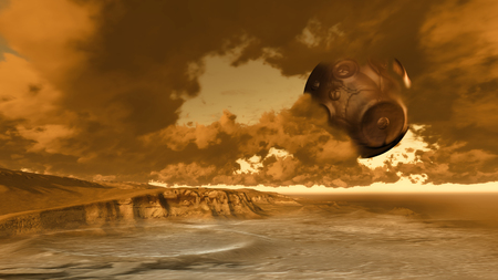 surreal alien landscape with planet made in 3d softwareの写真素材