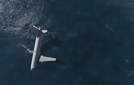 plane accident in a ocean 3d renderの写真素材