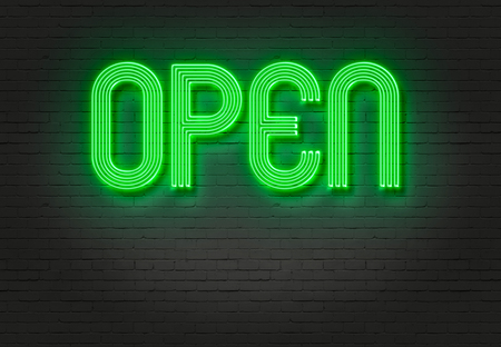 writing   words ' OPEN '  on bricks  background made in 2d softwareの写真素材