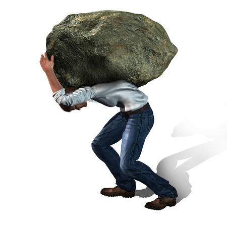 Concept of stress -  man with a big rock made in 3d softwareの写真素材