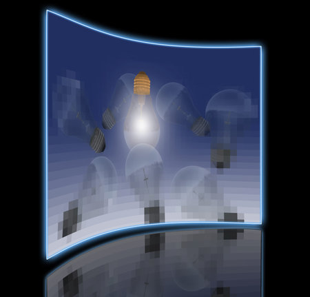 One glowing bulb which illustrates standing out from the others