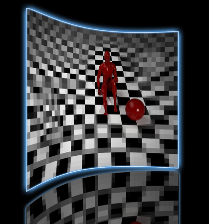 Checkered composition with man end ball   made in 3dの写真素材