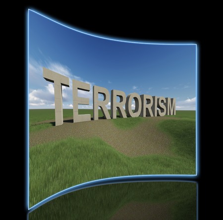 3d terrorism word in field by dayの写真素材