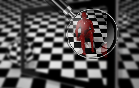 Checkered composition with man end ball   made in 3dの写真素材