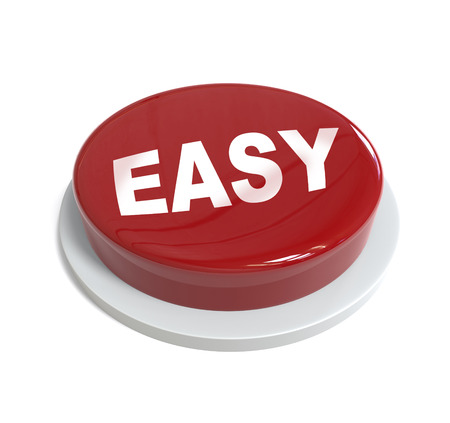 3d rendering of a red button with easy word  written on it isolated on white backgroundの写真素材