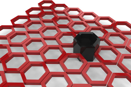 3d render of metal  red hexagonal element isolated on whiteの写真素材