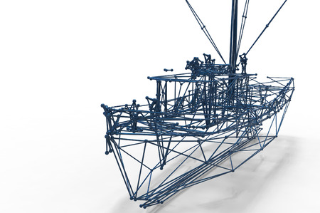 boat polygonal structure and wireframe lattice mesh.  3d render illustrationの写真素材