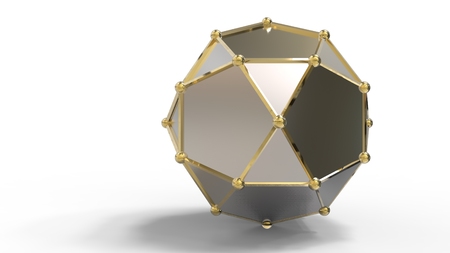 3d render of shiny luxury crystal sapphire hedra
with edges framed with golden wire, isolated on white backgroundの写真素材