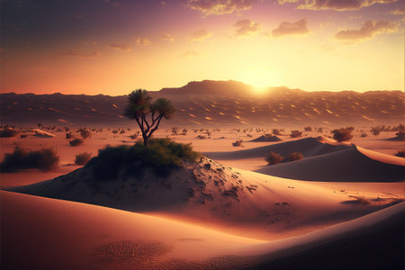 evening in the desert on the sand created by generative AIの素材