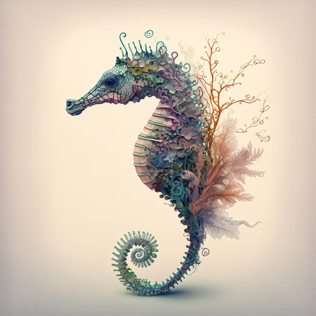 Watercolor seahorse illustration created by generative AIの素材