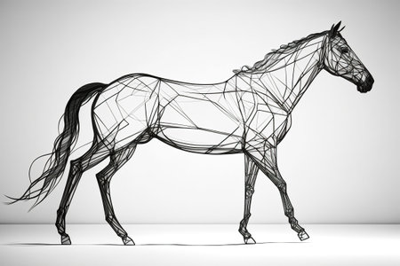 illustration - contour drawing horse on white background created by generative AIの素材