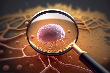 illustration of cancer cell under magnifying glass created by generative AIの素材