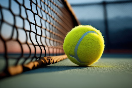 paddle tennis ball near the net of a blue court created by generative AIの素材