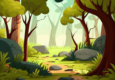 Cartoon forest background created by generative AIの素材