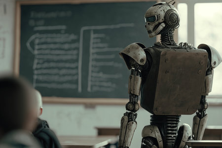 Artificial intelligence machine learning in classroom . Education concept created by generative AIの素材