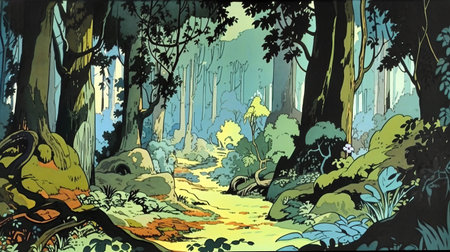 Cartoon forest background created by generative AIの素材