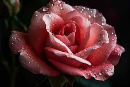 pink rose with dropplets of Water created by generative AIの素材