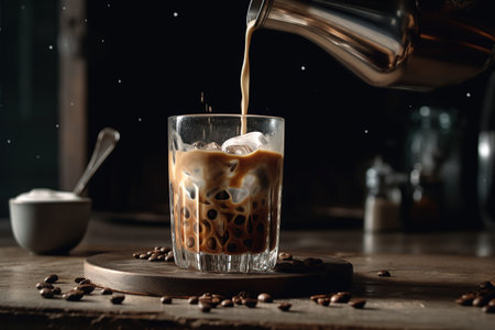 milk being  poured in ised coffee created by generative AIの素材