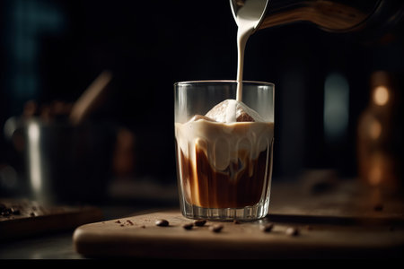 milk being  poured in ised coffee created by generative AIの素材