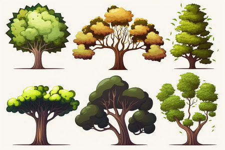 Set of different tree design created by generative AIの素材