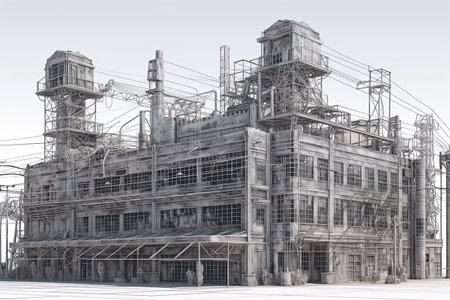 wire frame industrial building created by generative AIの素材
