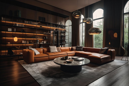 bird eye  view of modern living room created by generative AIの素材