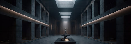 Minimalistic large  sci fi  interior with concrete walls created by generative AIの素材