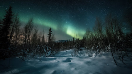 Aurora on the night sky, winter created by generative AIの素材