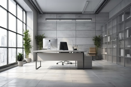 modern office interior with empty desk created by generative AIの素材