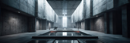 Minimalistic large  sci fi  interior with concrete walls created by generative AIの素材