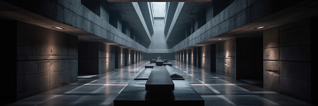 Minimalistic large  sci fi  interior with concrete walls created by generative AIの素材