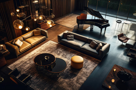 bird eye  view of modern living room created by generative AIの素材