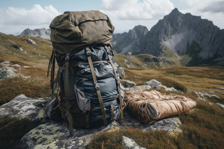 Essential Gear for Wilderness Mountain Hiking: Camping Equipment and Accessories created by generative AIの素材