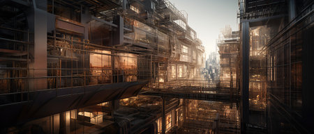 Modern architecture of the metropolis in the style of minimalism. Buildings and skyscrapers made of glass and metal.Created by generative AIの素材