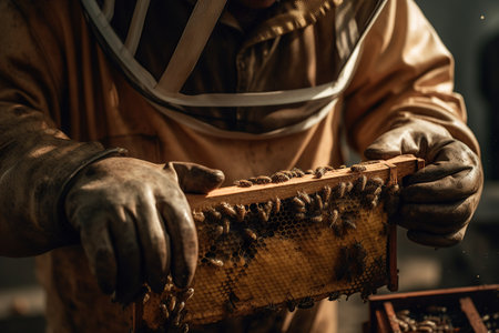 Beekeeper working in an apiary created by generative AIの素材